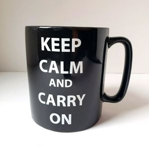 Ceramic Printed "Keep Calm and Carry On" Inner Black Coffee Cup Mug Large NWOT